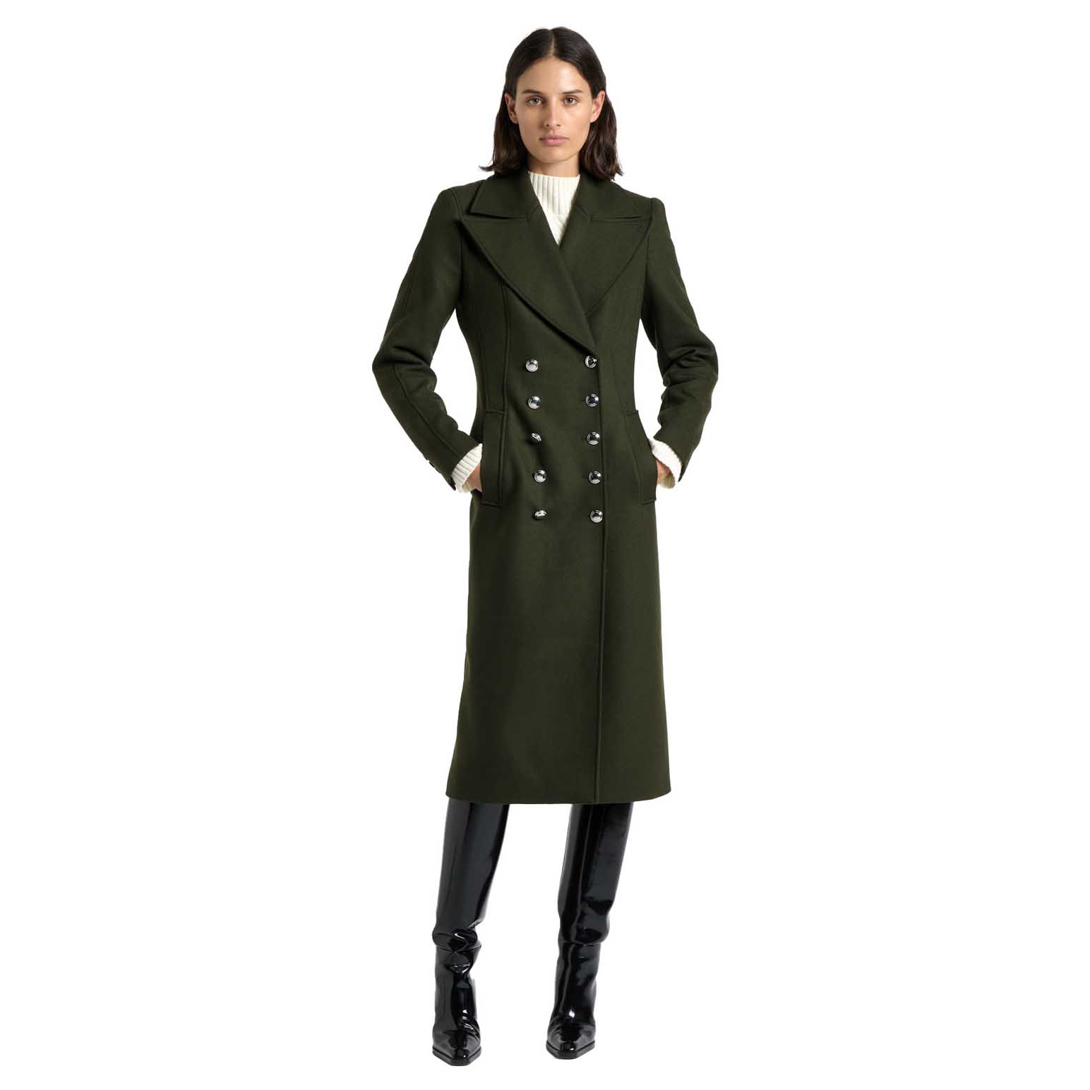 Cue Olive Italian Wool Military Hourglass Coat
